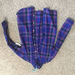 Blue Old Navy Plaid Flannel Boyfriend Shirt